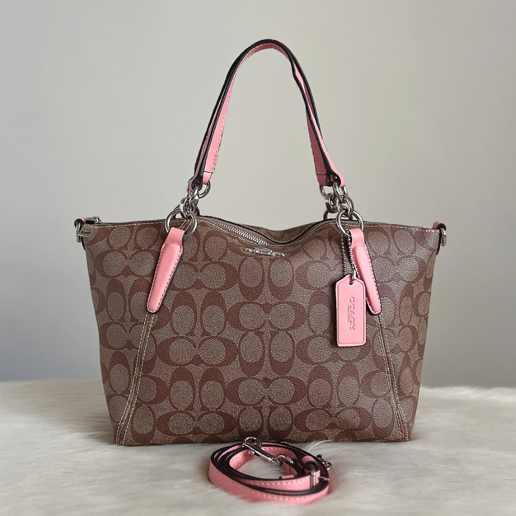 Coach Pink Leather Monogram 2 Way Shoulder Bag Like New