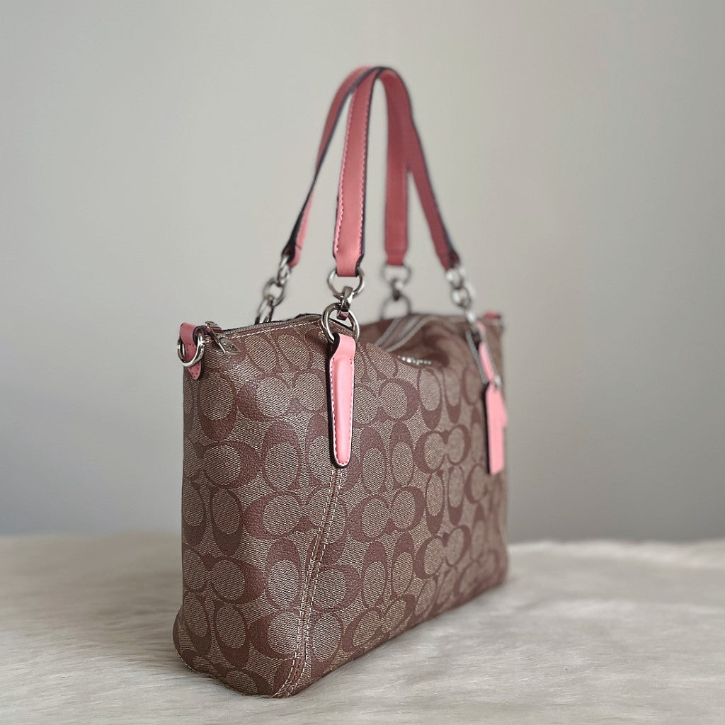 Coach Pink Leather Monogram 2 Way Shoulder Bag Like New