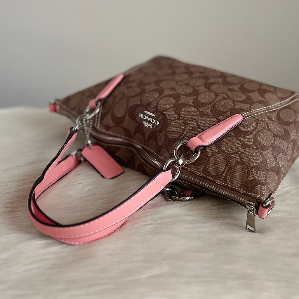 Coach Pink Leather Monogram 2 Way Shoulder Bag Like New