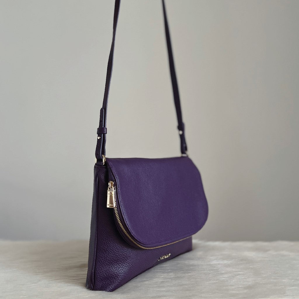 Furla Purple Leather Flap Crossbody Shoulder Bag Like New