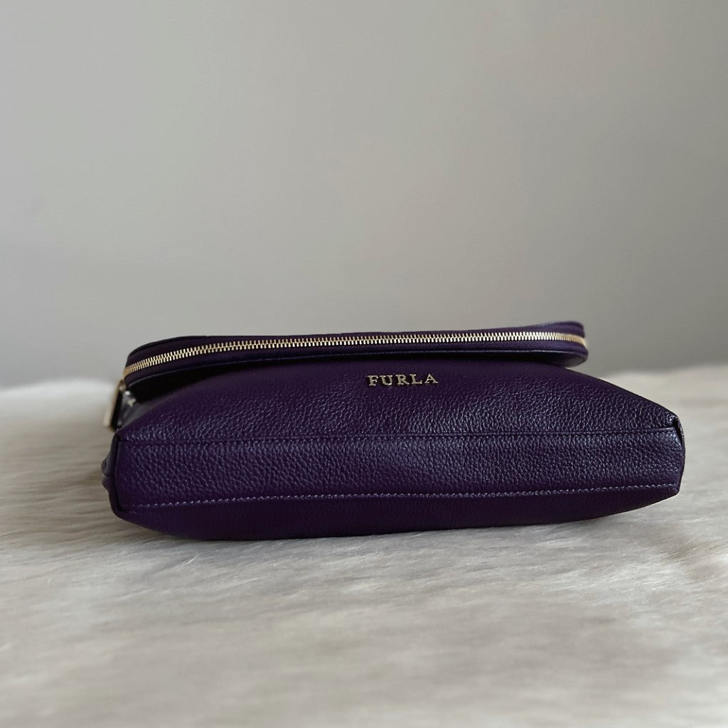 Furla Purple Leather Flap Crossbody Shoulder Bag Like New