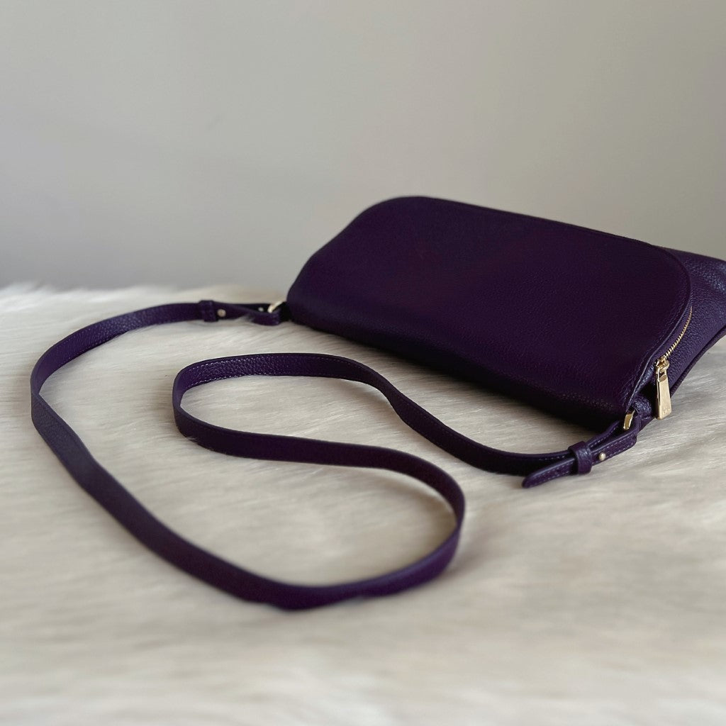 Furla Purple Leather Flap Crossbody Shoulder Bag Like New