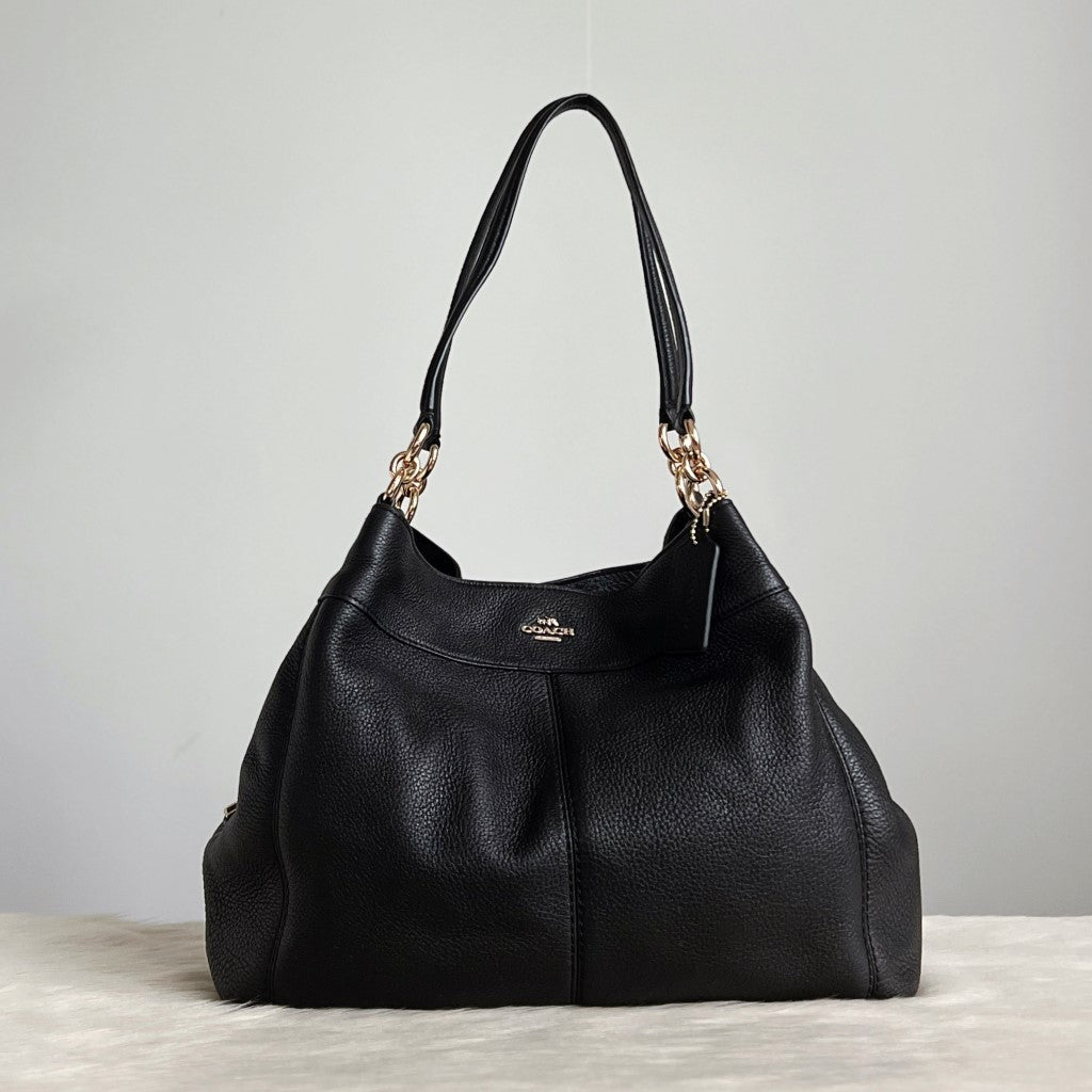 Coach Black Leather Triple Compartment Shoulder Bag