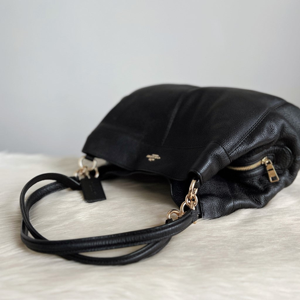 Coach Black Leather Triple Compartment Shoulder Bag