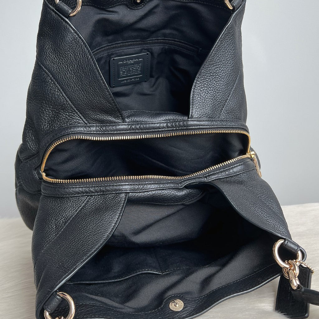 Coach Black Leather Triple Compartment Shoulder Bag