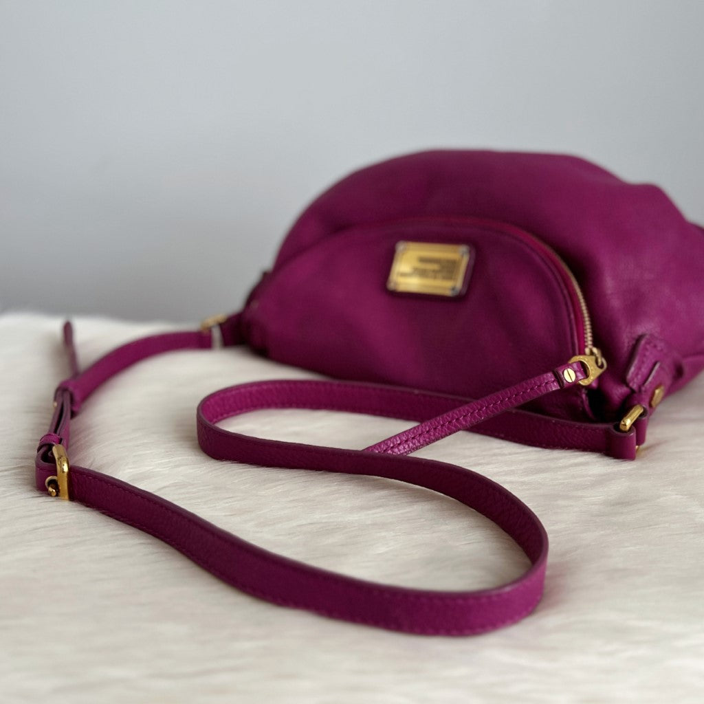 Marc Jacobs Fuchsia Leather Front Logo Zip Flap Crossbody Shoulder Bag