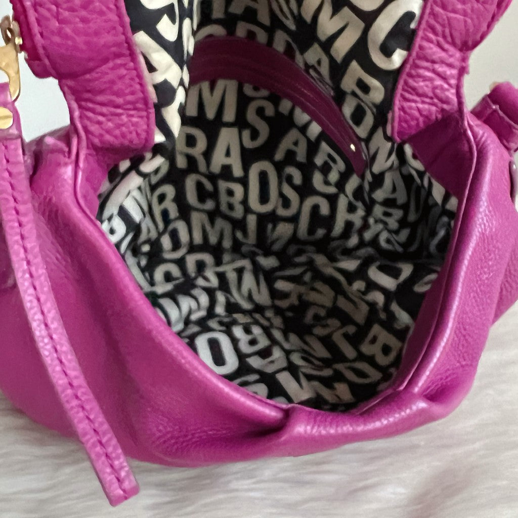 Marc Jacobs Fuchsia Leather Front Logo Zip Flap Crossbody Shoulder Bag