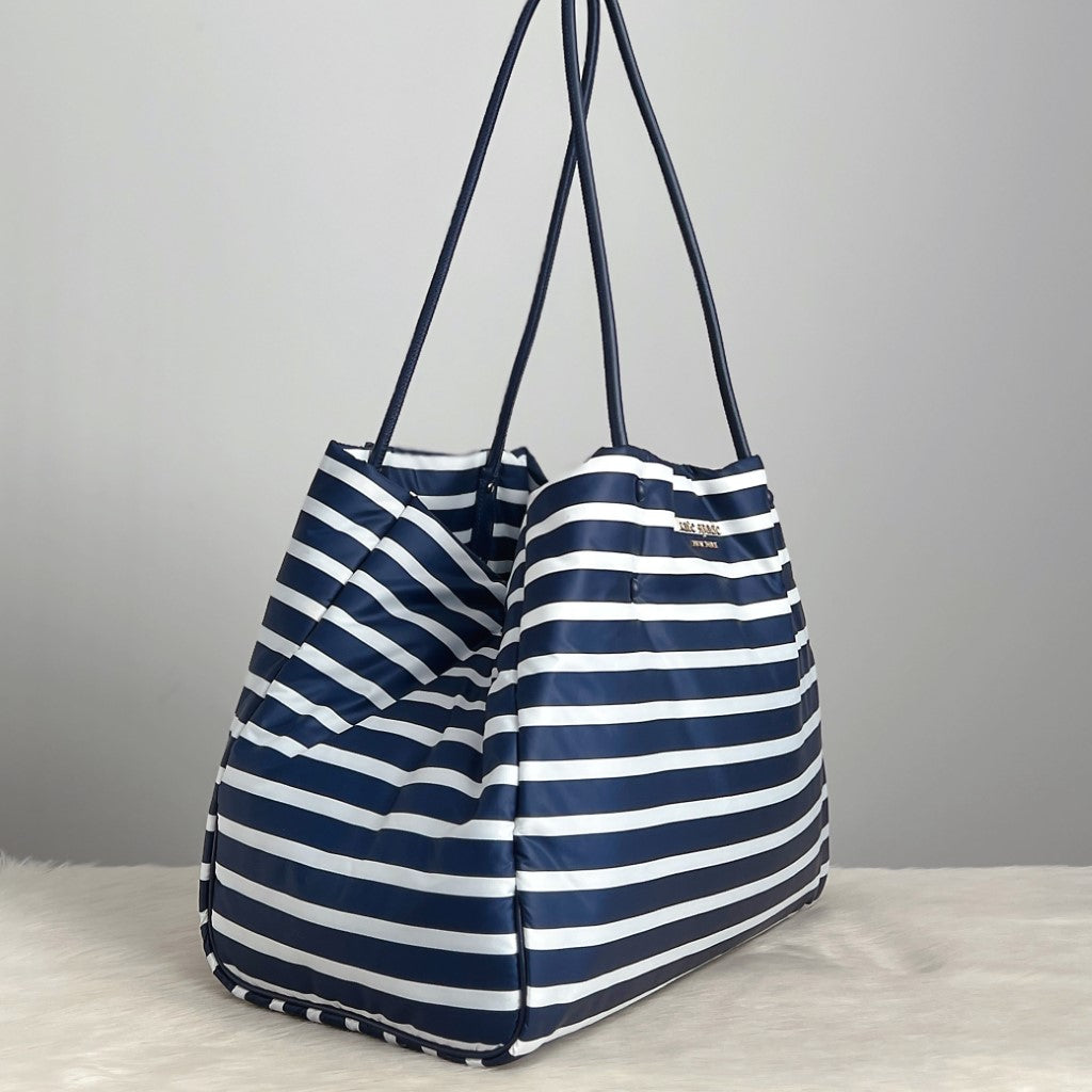 Kate Spade Stripe Front Logo Large Shopper Shoulder Bag Like New