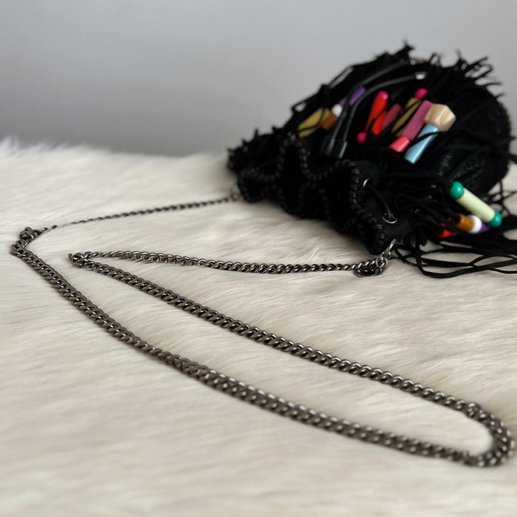 Stella Mccartney Black Bohemian Beaded Fringe Shoulder Bag Excellent