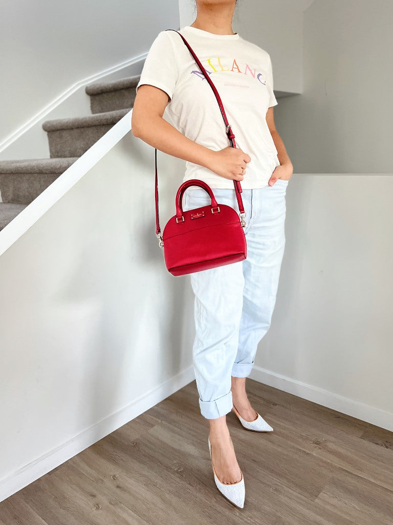 Kate Spade Fuchsia Leather Front Logo 2 Way Shoulder Bag