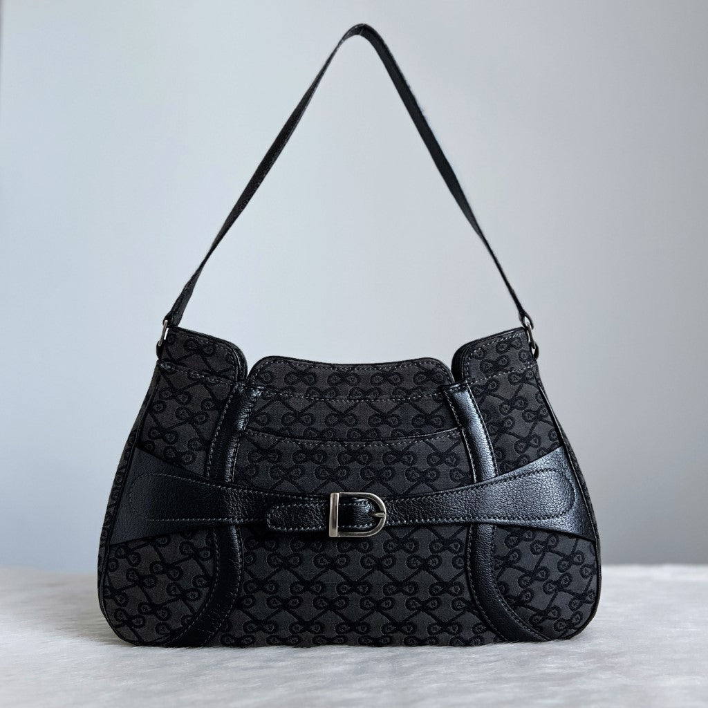 Anya Hindmarch Black Leather Bow Monogram Shoulder Bag