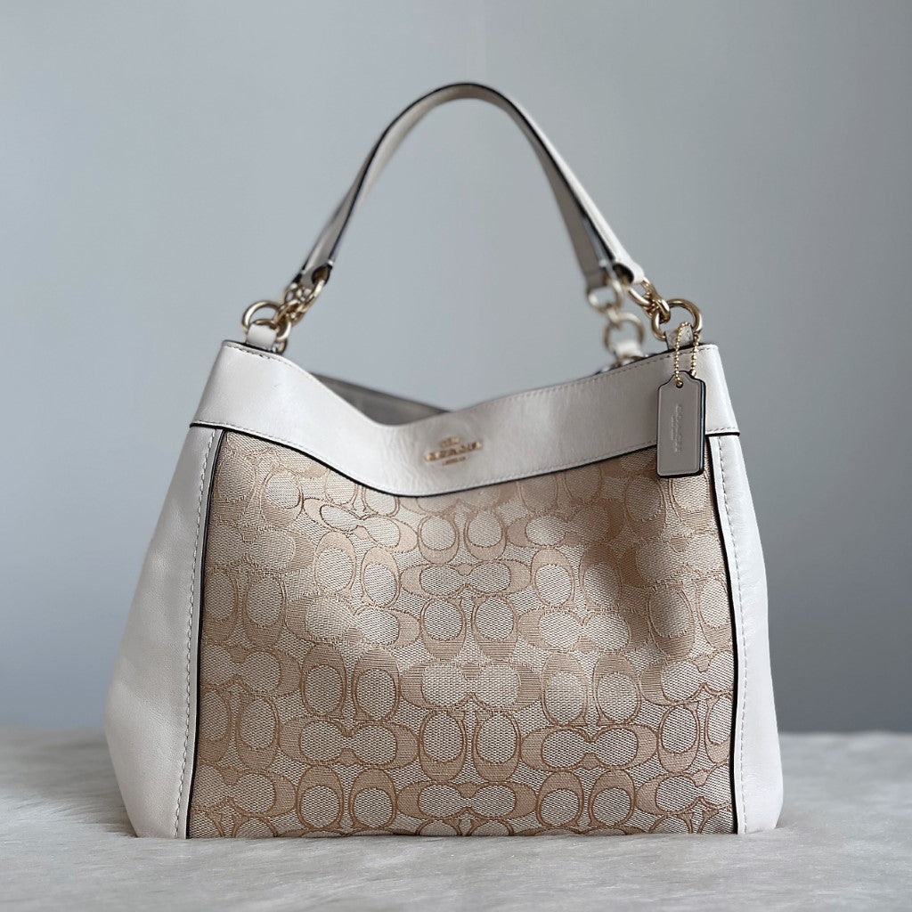 Coach White Leather Monogram Patchwork Shoulder Bag