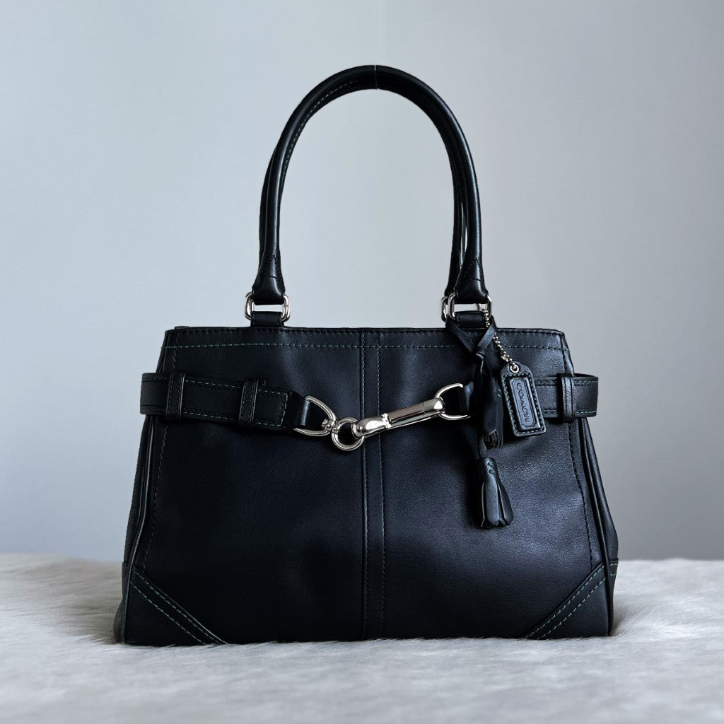 Coach Black Leather Front Buckle Tassel Detail Shoulder Bag