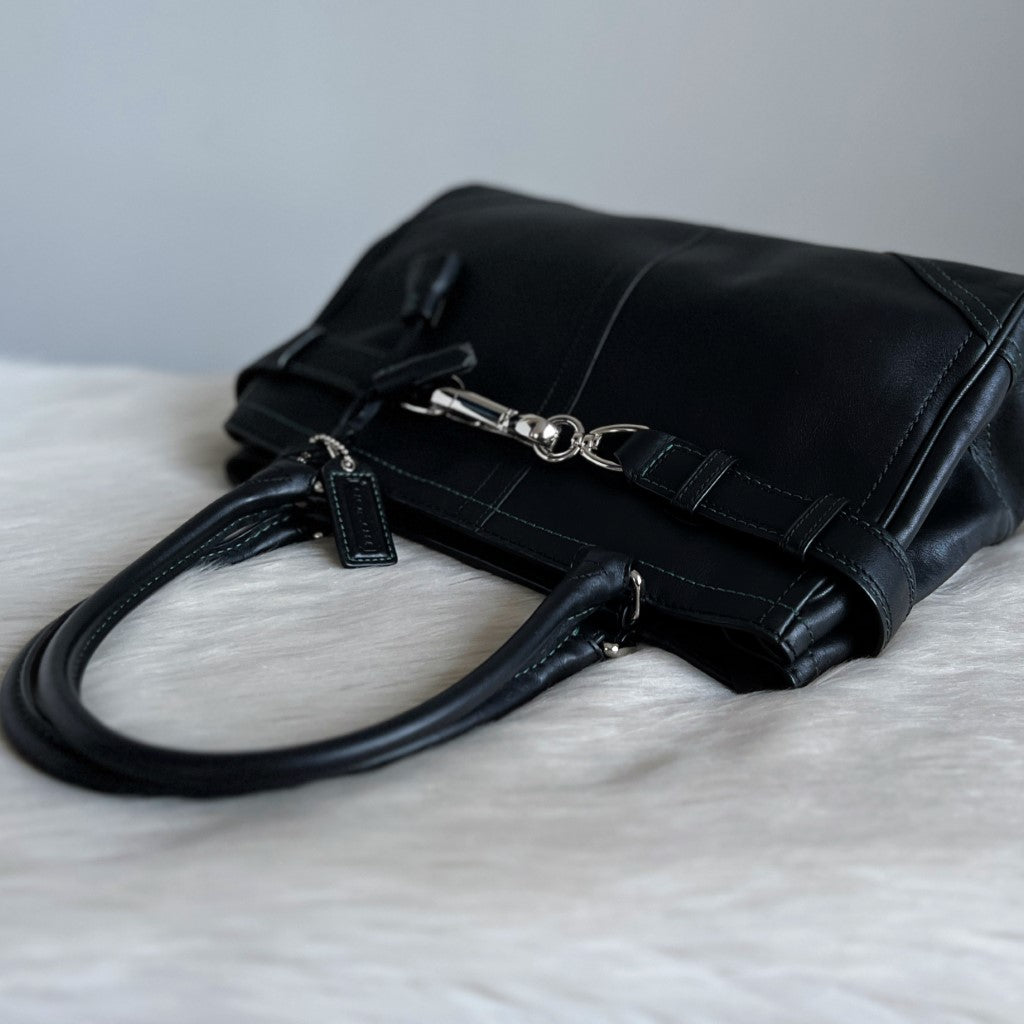 Coach Black Leather Front Buckle Tassel Detail Shoulder Bag