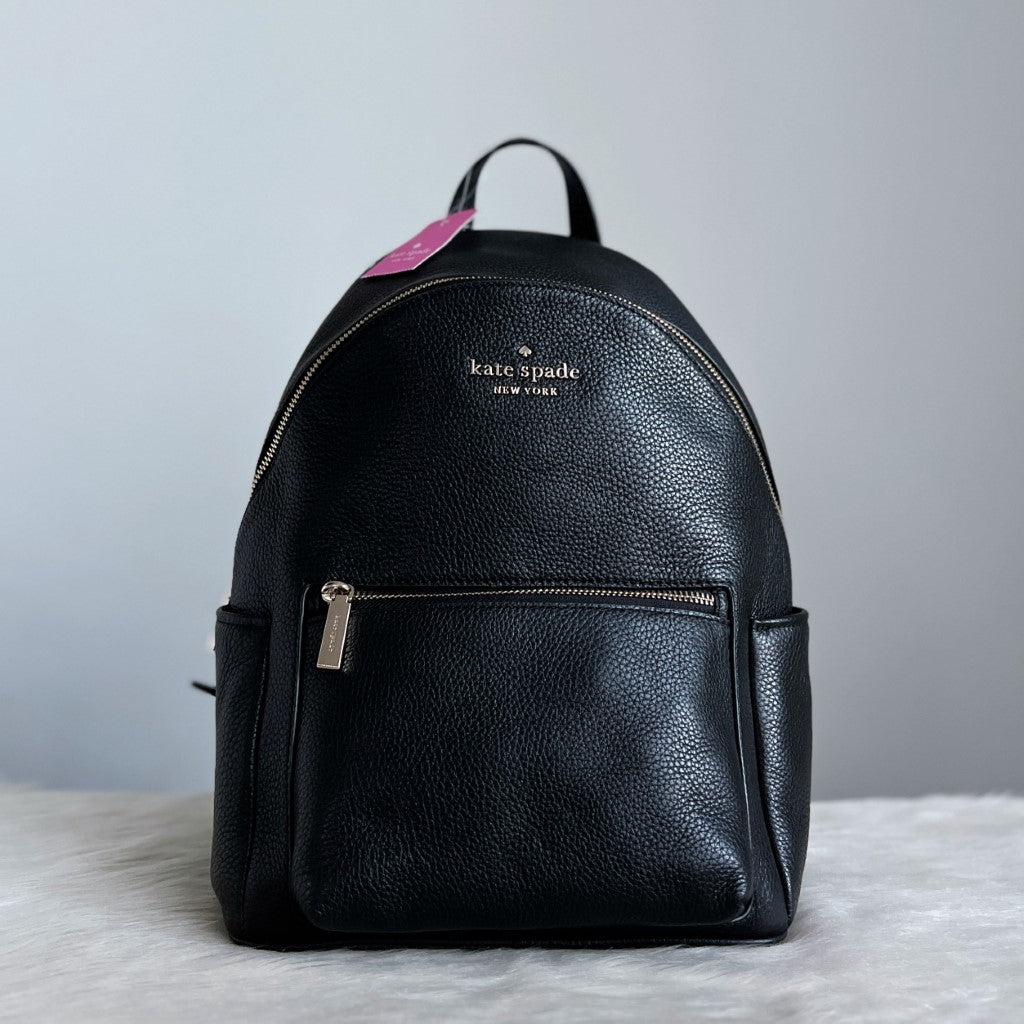 Kate Spade Black Leather Front Zip Compartment Backpack New with Tags