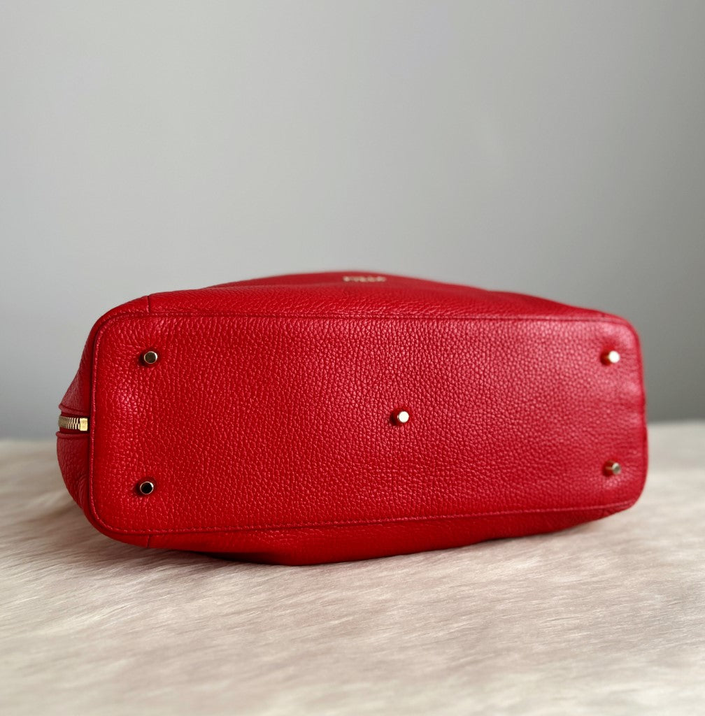 Furla Red Leather Slouchy Side Zip Detail Shoulder Bag Excellent