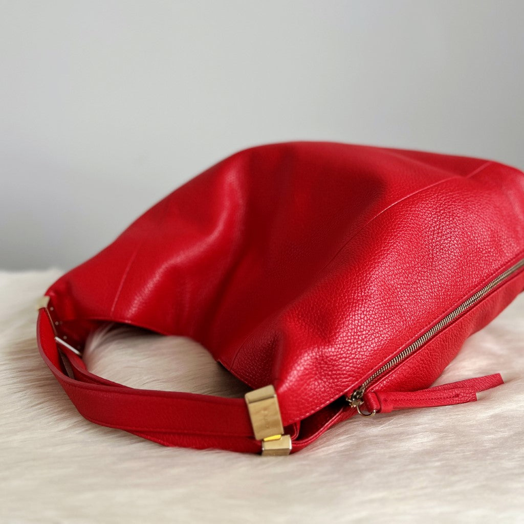 Furla Red Leather Slouchy Side Zip Detail Shoulder Bag Excellent