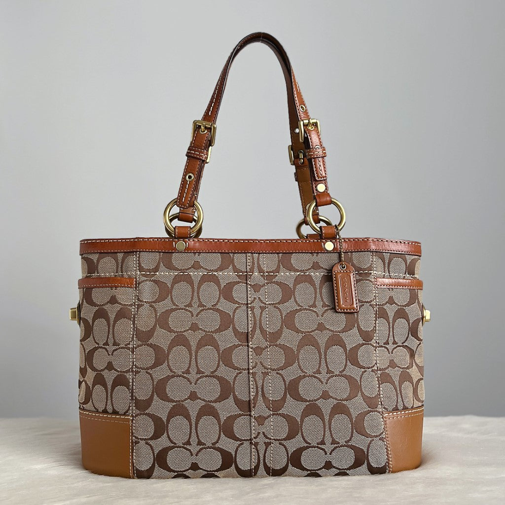 Coach Caramel Leather Monogram Ring Detail Shoulder Bag