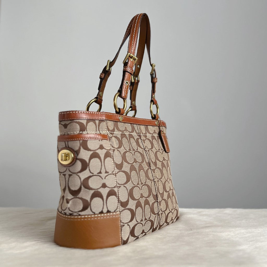 Coach Caramel Leather Monogram Ring Detail Shoulder Bag