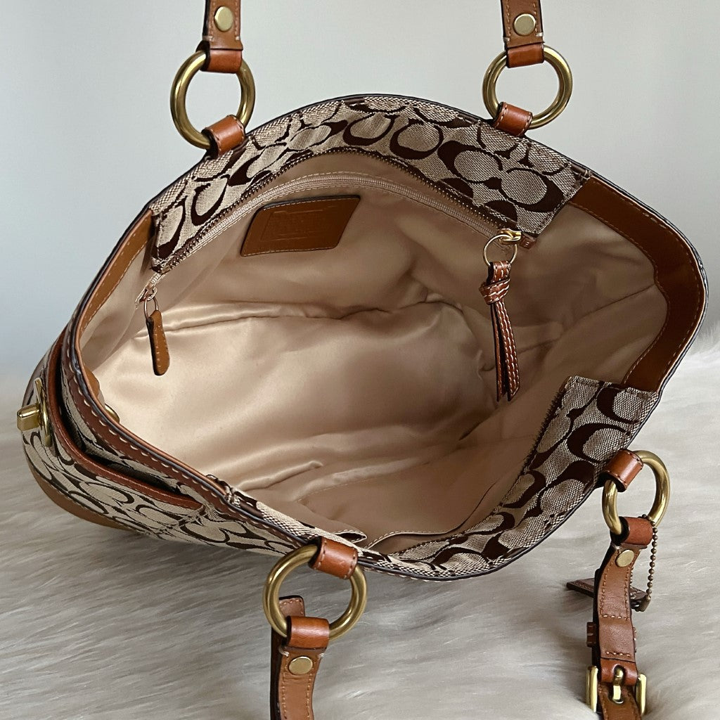 Coach Caramel Leather Monogram Ring Detail Shoulder Bag