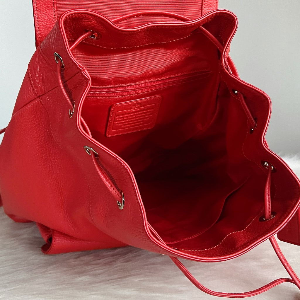 Coach Red Leather Turn Lock Pocket Drawstring Backpack