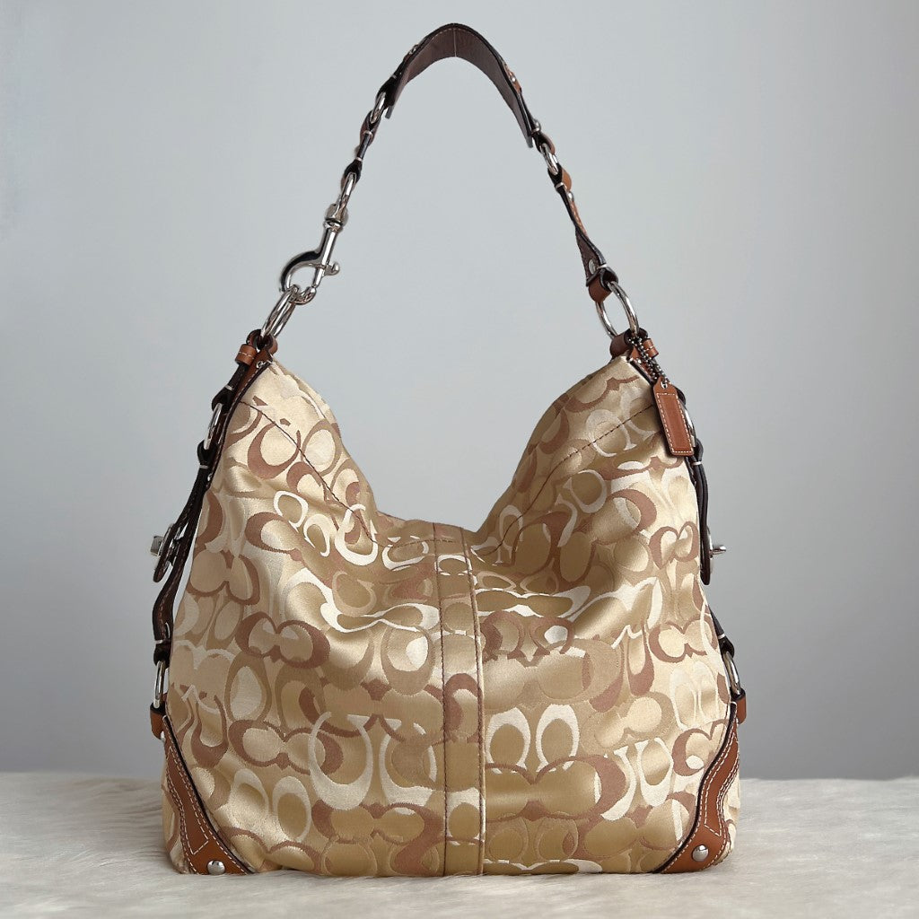 Coach Caramel Leather Monogram Side Detail Slouchy Shoulder Bag