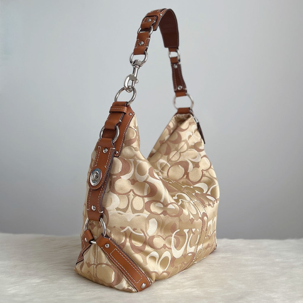 Coach Caramel Leather Monogram Side Detail Slouchy Shoulder Bag