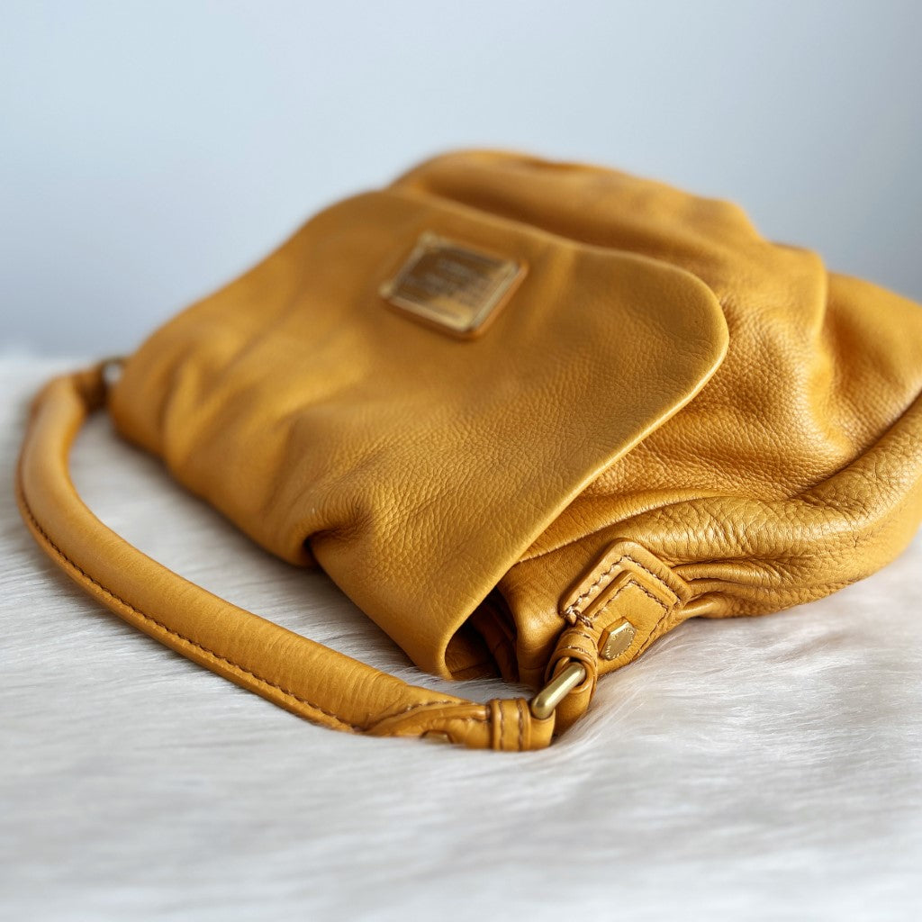 Marc Jacobs Mustard Leather Front Logo Flap 2 Way Shoulder Bag