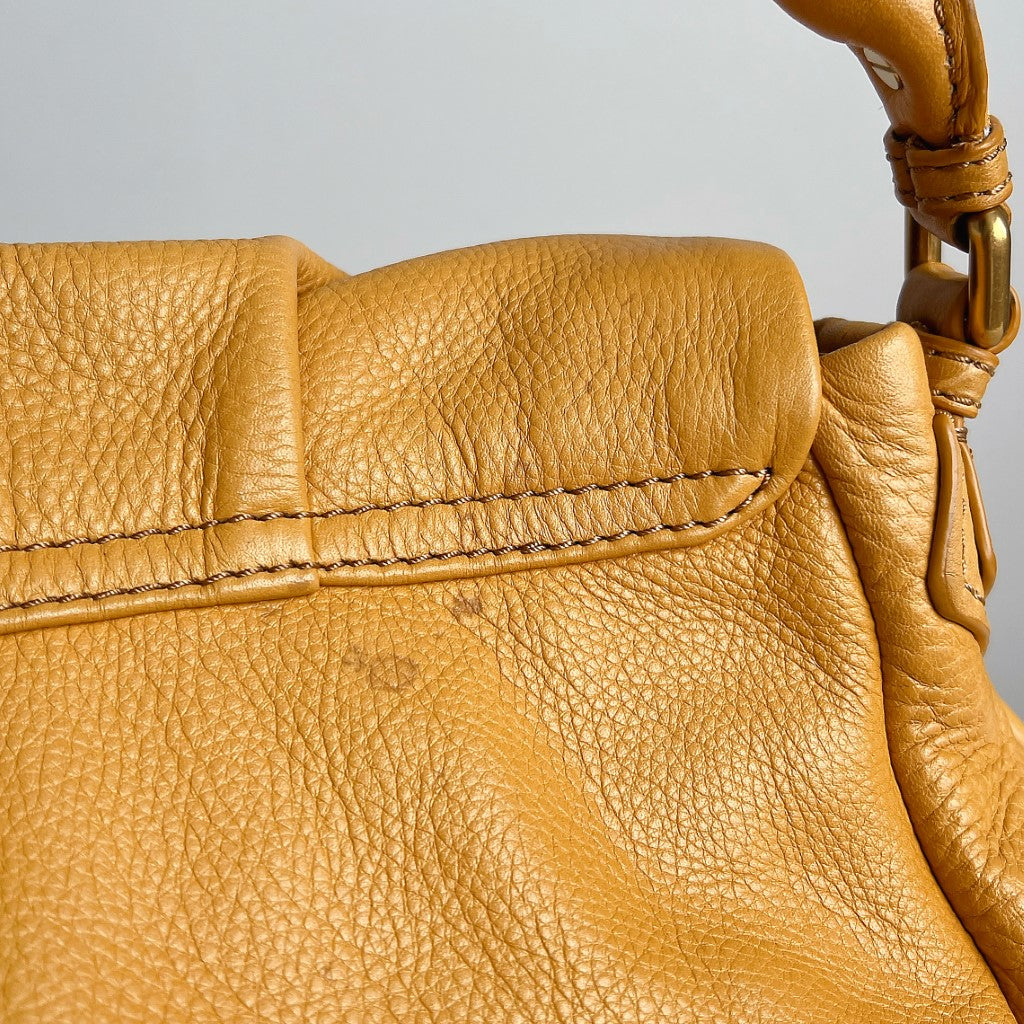 Marc Jacobs Mustard Leather Front Logo Flap 2 Way Shoulder Bag