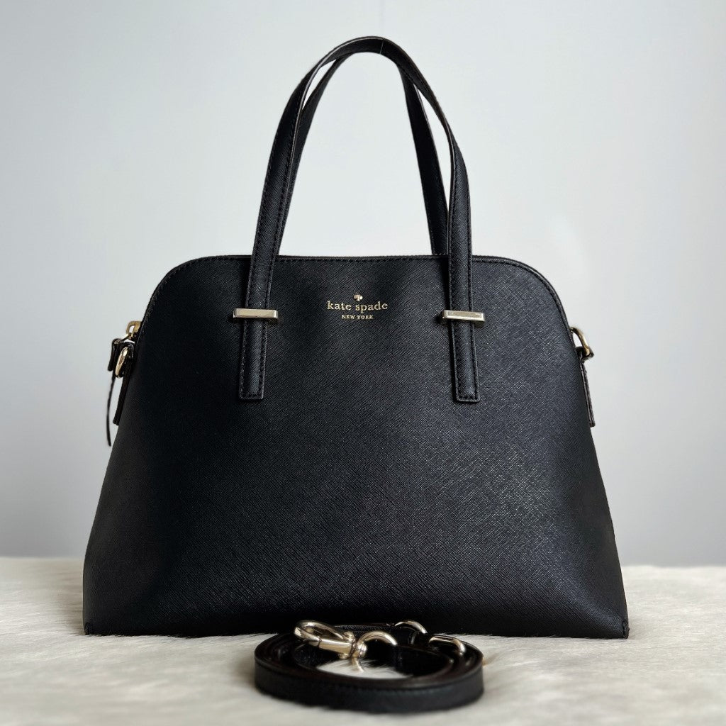 Kate Spade Black Leather Front Logo 2 Way Shoulder Bag