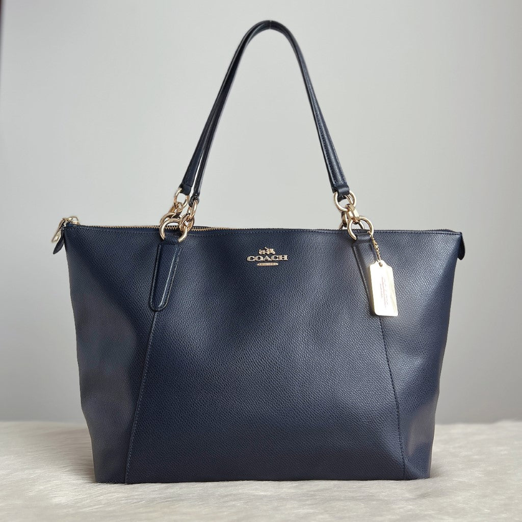 Coach Navy Leather Chain Detail Carryall Shoulder Bag Excellent