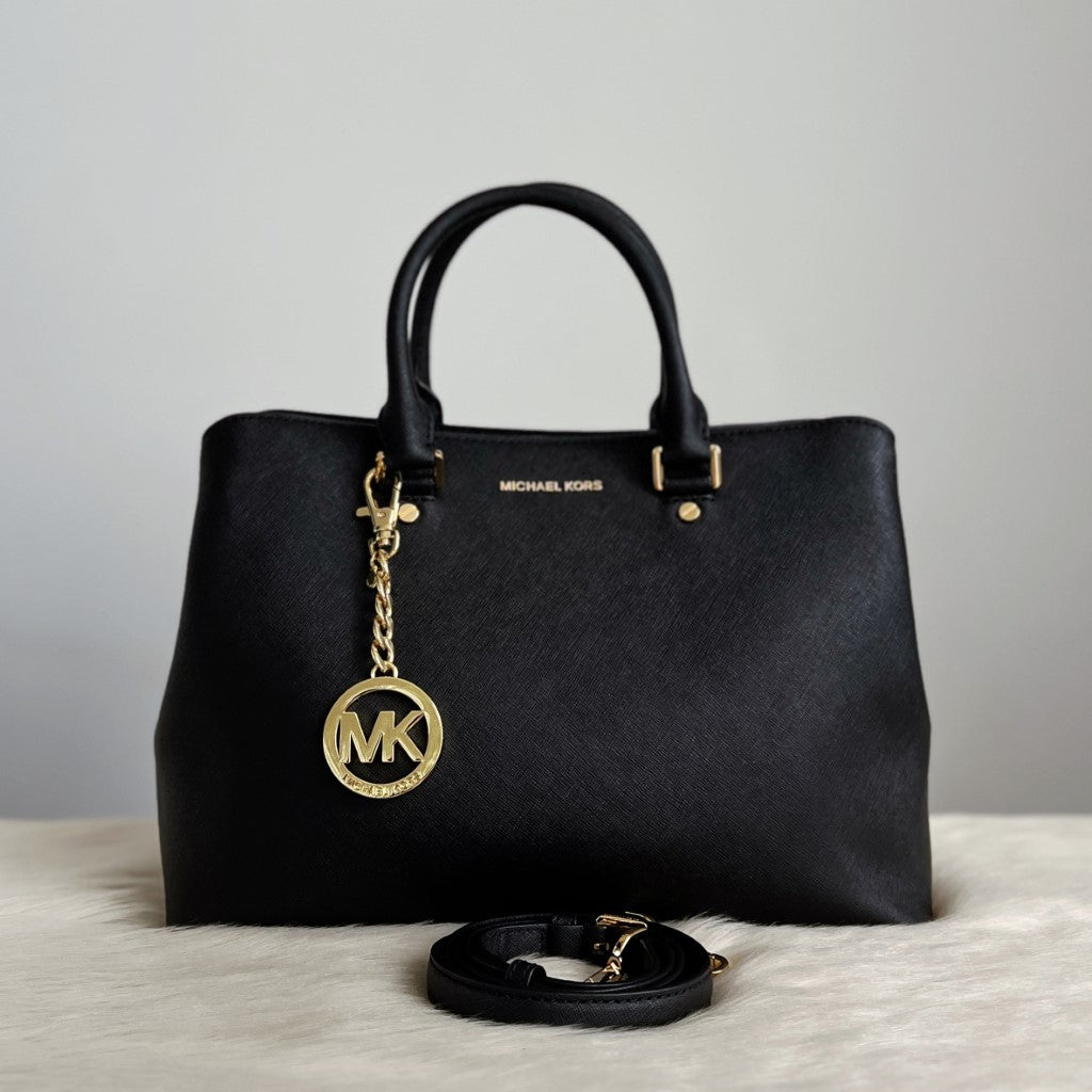 Michael Kors Black Leather Triple Compartment Career 2 Way Shoulder Bag Like New