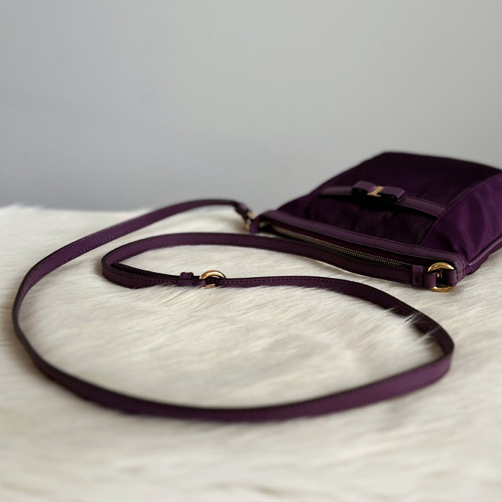 Salvatore Ferragamo Purple Leather Trim Signature Bow Crossbody Shoulder Bag