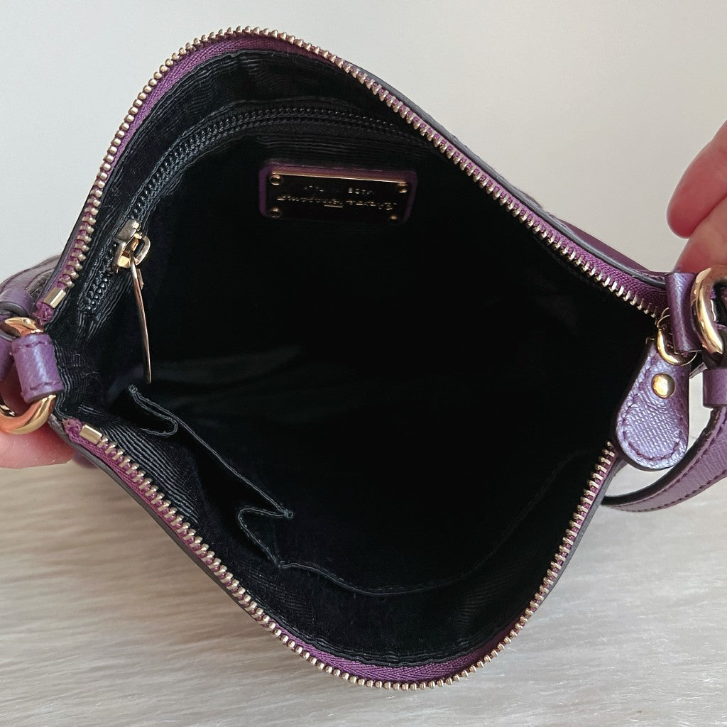 Salvatore Ferragamo Purple Leather Trim Signature Bow Crossbody Shoulder Bag