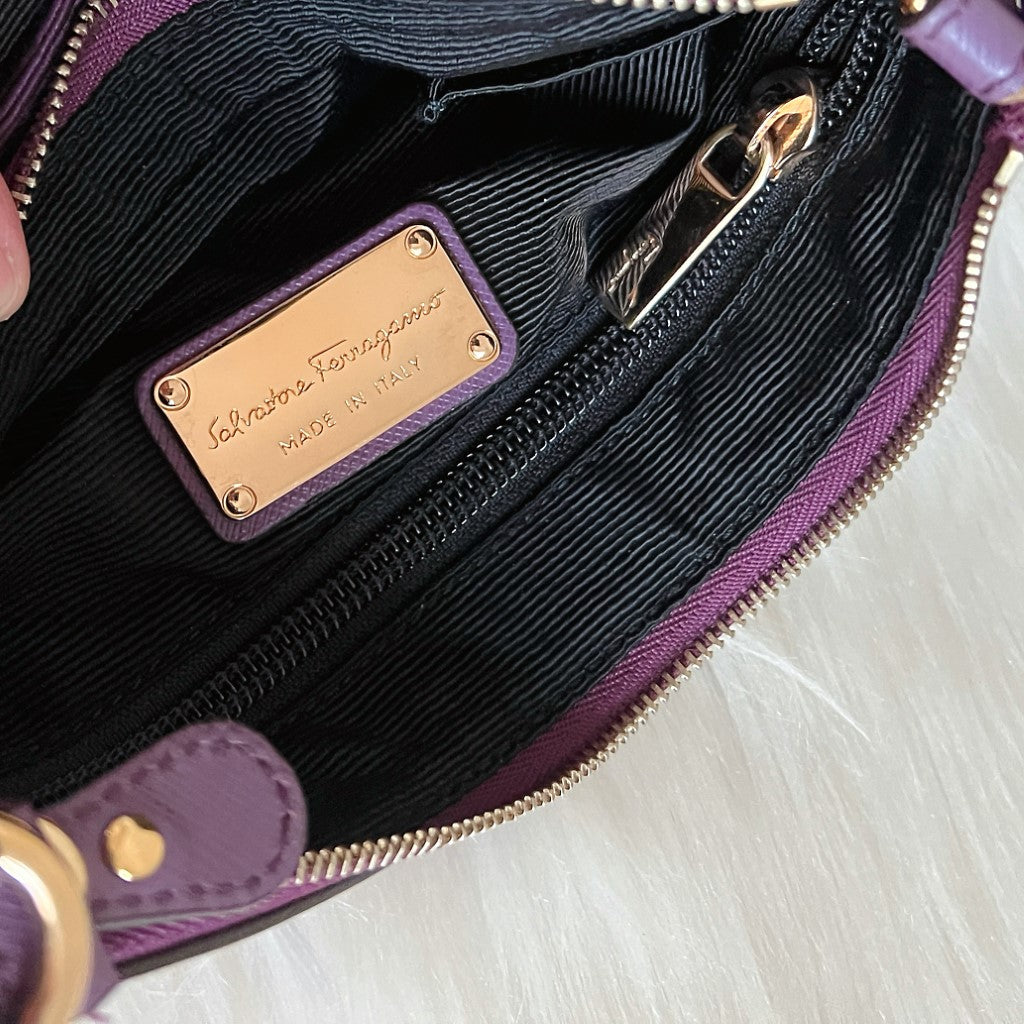 Salvatore Ferragamo Purple Leather Trim Signature Bow Crossbody Shoulder Bag