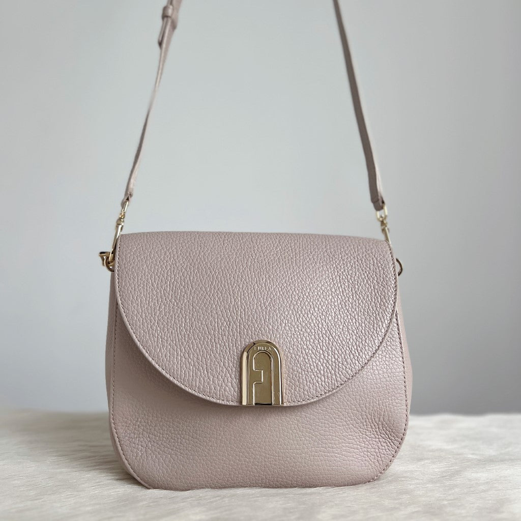 Furla Blush Taupe Leather Flap Crossbody Shoulder Bag Excellent