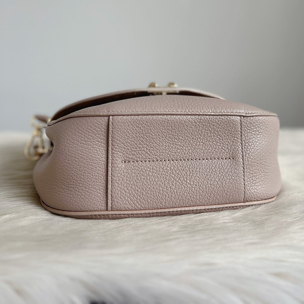 Furla Blush Taupe Leather Flap Crossbody Shoulder Bag Excellent