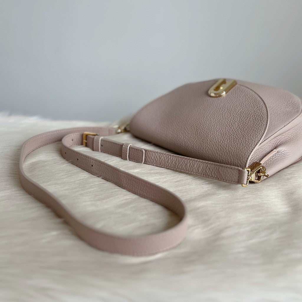 Furla Blush Taupe Leather Flap Crossbody Shoulder Bag Excellent