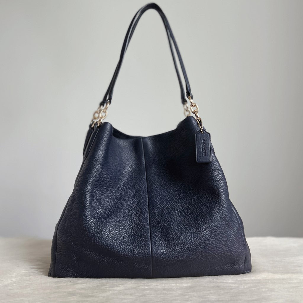 Coach Navy Leather Triple Compartments Shoulder Bag