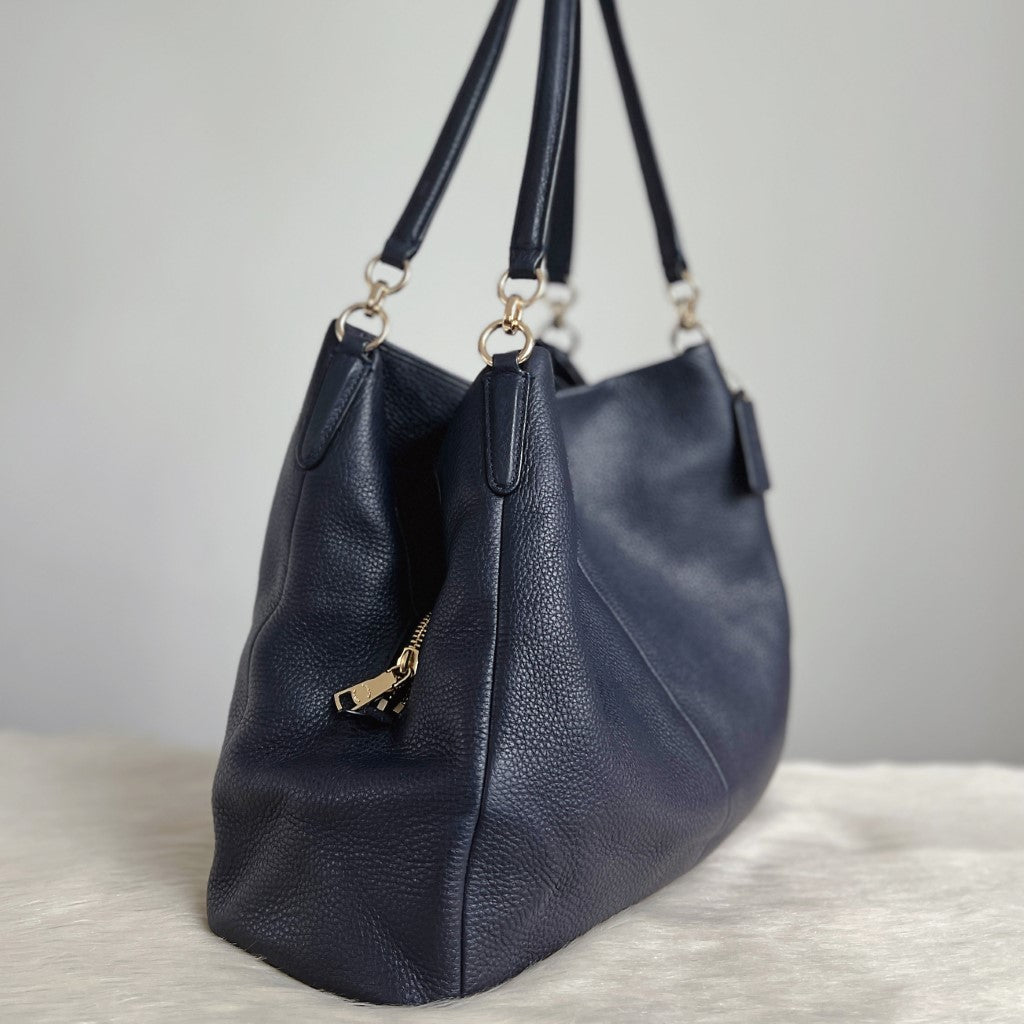 Coach Navy Leather Triple Compartments Shoulder Bag