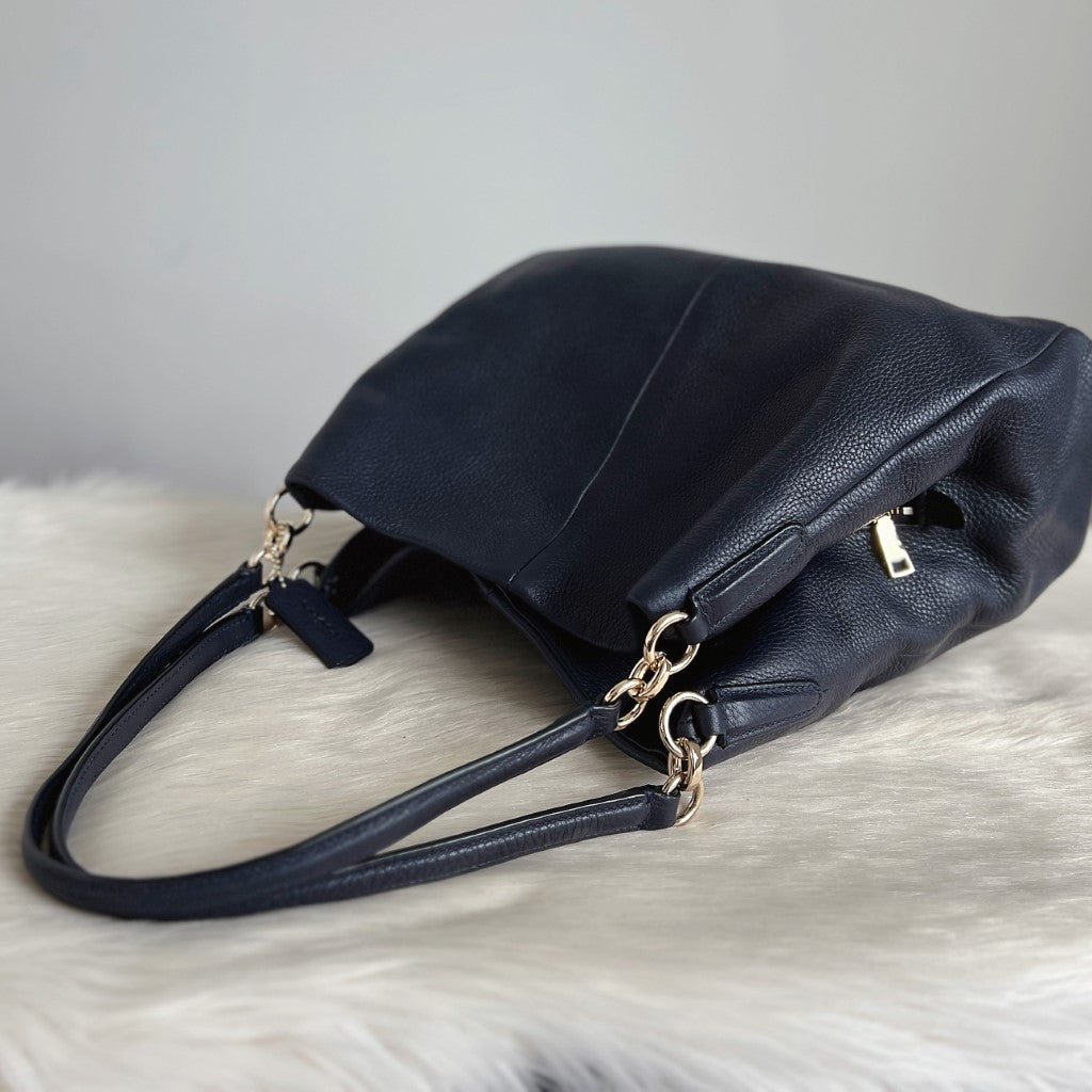 Coach Navy Leather Triple Compartments Shoulder Bag