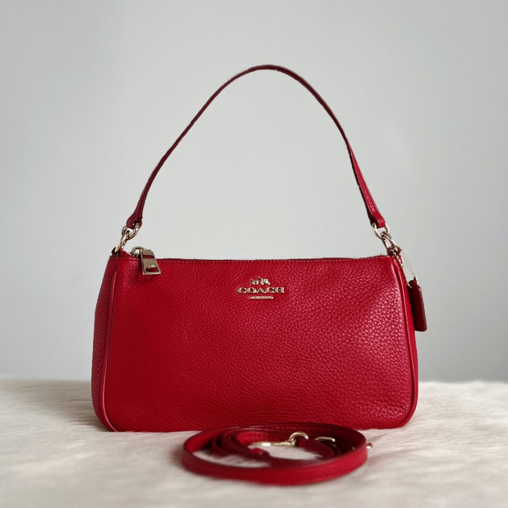 Coach Red Leather Front Logo Small 2 Way Shoulder Bag Excellent