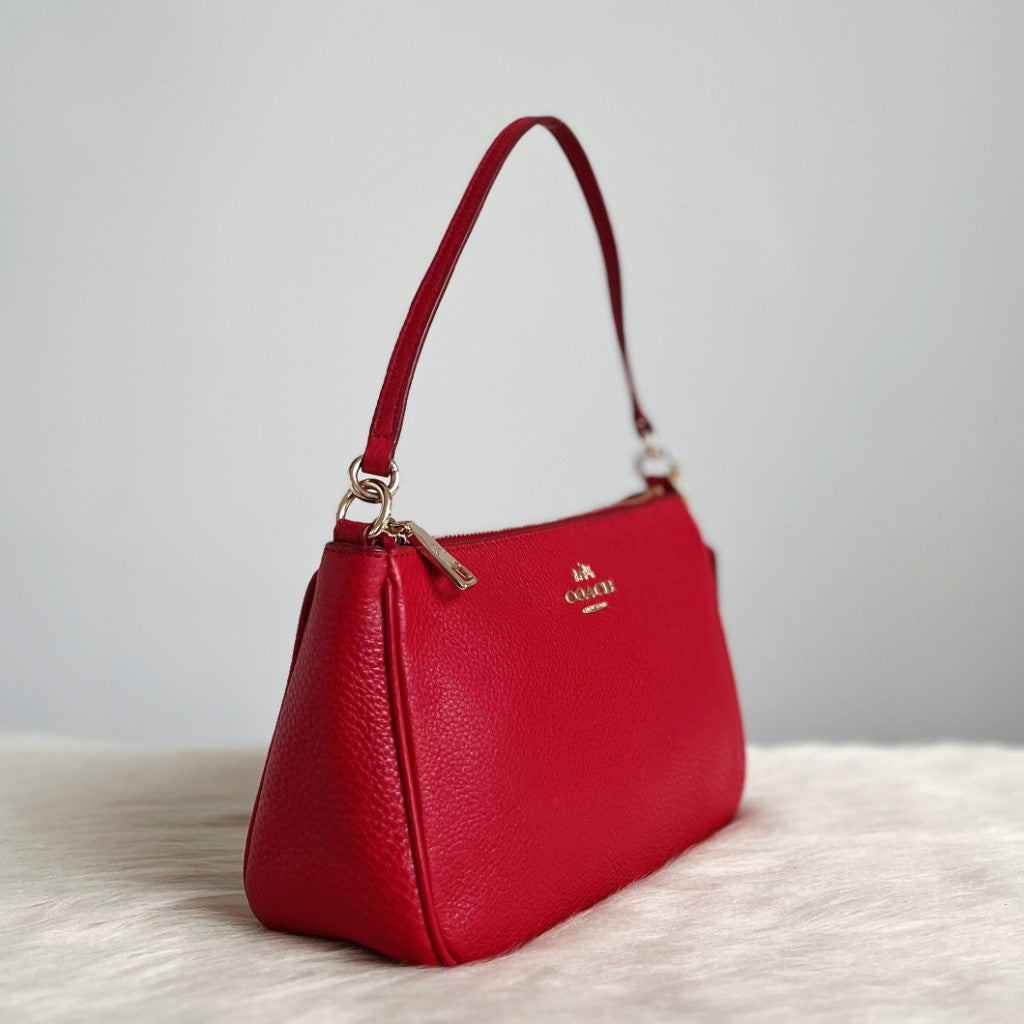 Coach Red Leather Front Logo Small 2 Way Shoulder Bag Excellent