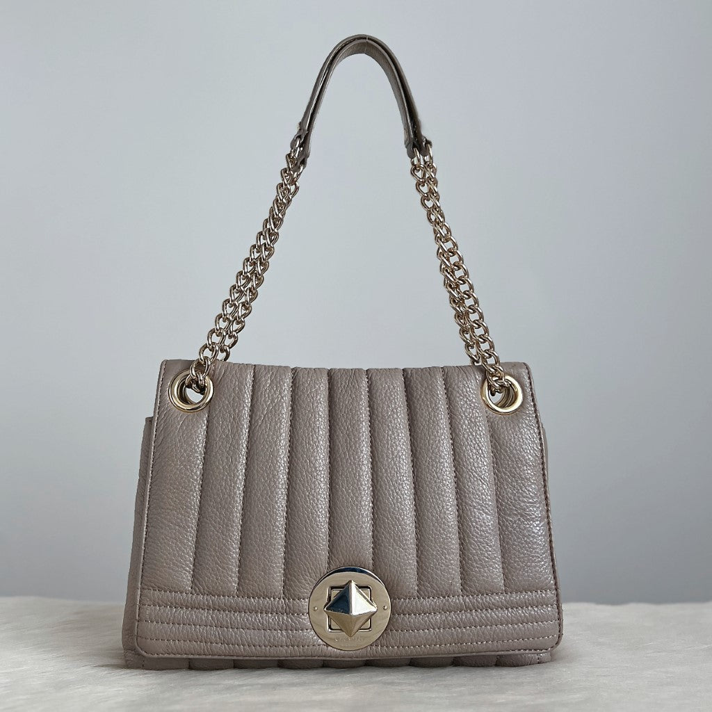 Kate Spade Taupe Leather Turn Lock Crossbody 3 Way Shoulder Bag