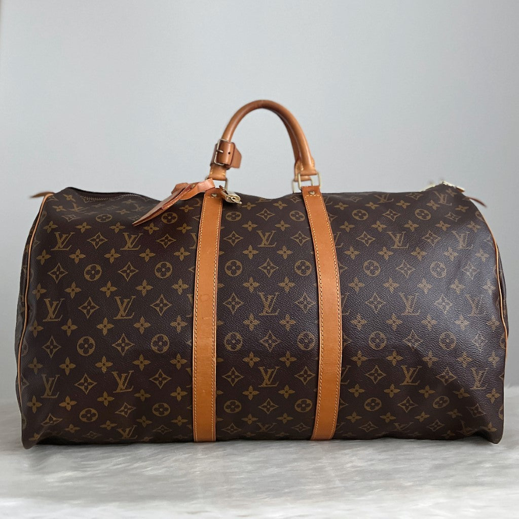 Louis Vuitton Signature Monogram Keepall 60 Travel Bag Full Set