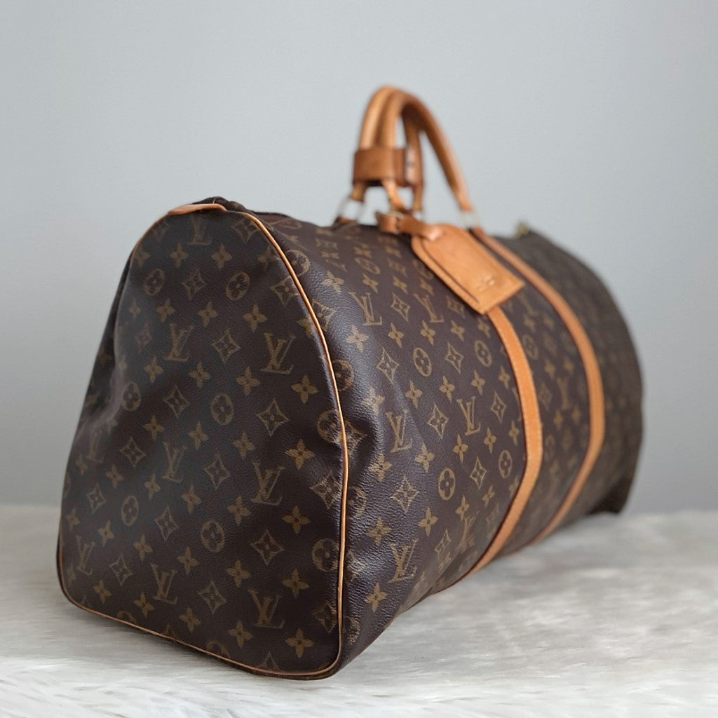 Louis Vuitton Signature Monogram Keepall 60 Travel Bag Full Set