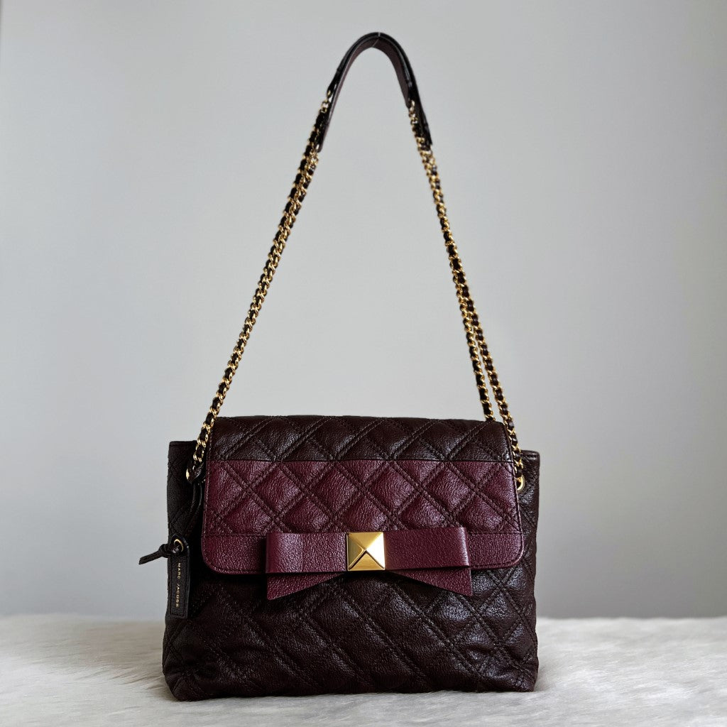 Marc Jacobs Plum Leather Front Bow Quilted 2 Way Shoulder Bag