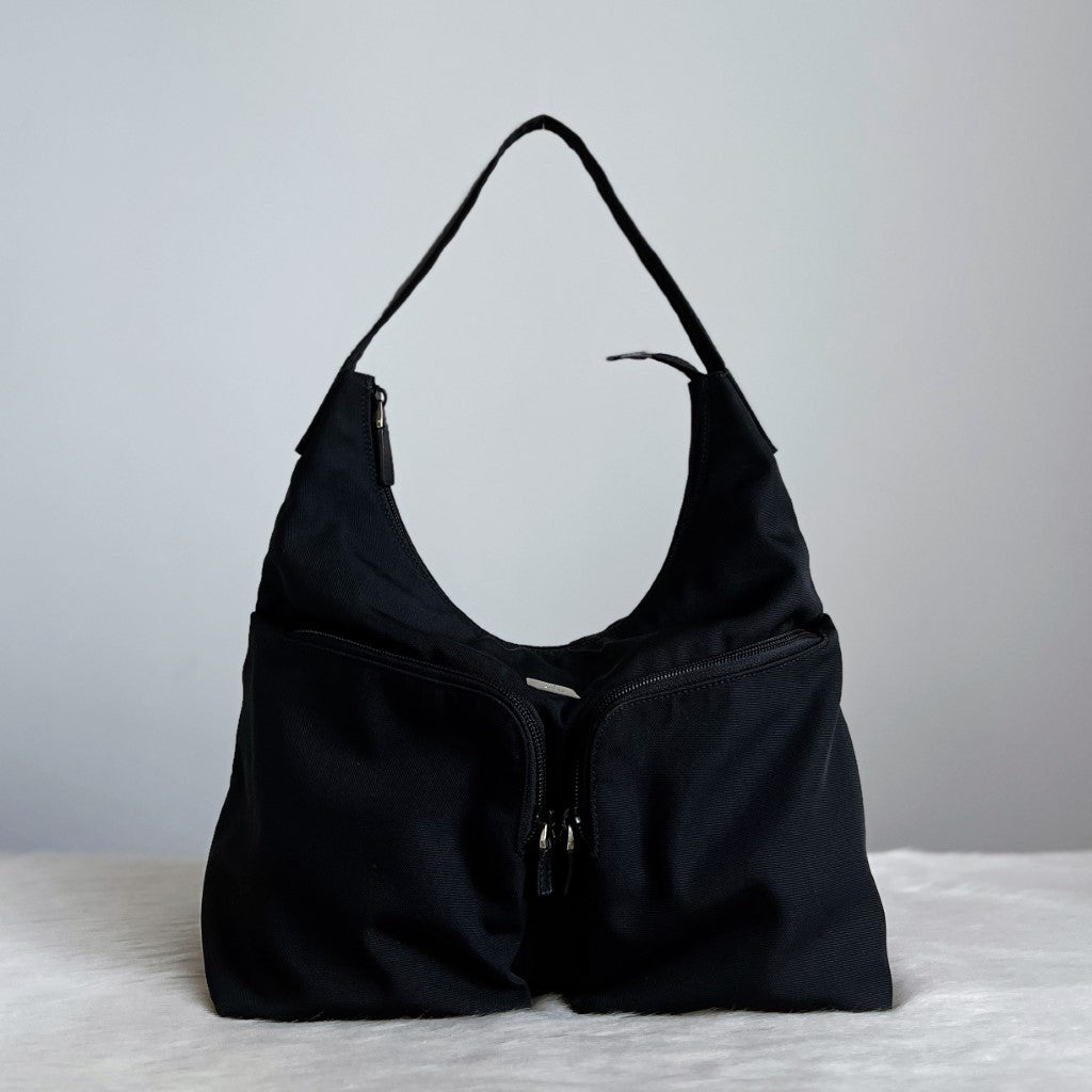 Gucci Black Canvas Double Pocket Slouchy Shoulder Bag