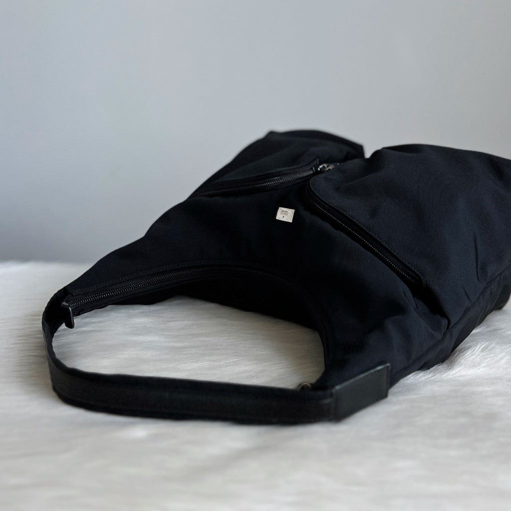 Gucci Black Canvas Double Pocket Slouchy Shoulder Bag