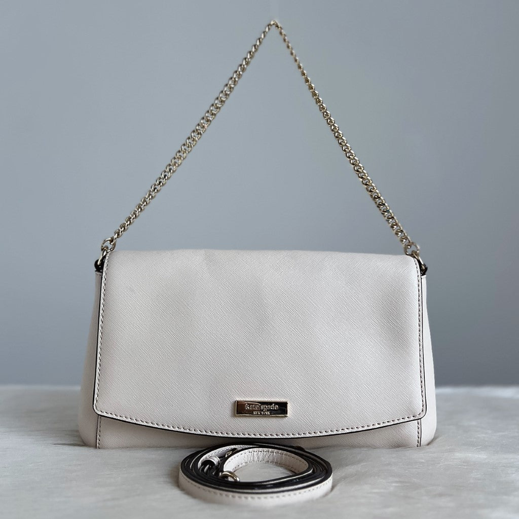 Kate Spade White Leather Gold Chain Small 2 Way Shoulder Bag